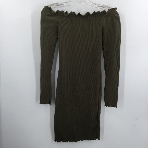 Vero Moda Women's Rib Off-The-Shoulder Bodycon Dress Ivy Green Size X-Small NWT - Picture 4 of 8